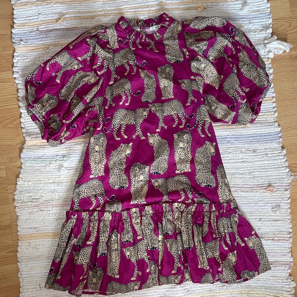 EUC Tyler Boe Pink Sammy Cheetah with Ruffled Sleeves Mini Dress Size Medium - Picture 3 of 9